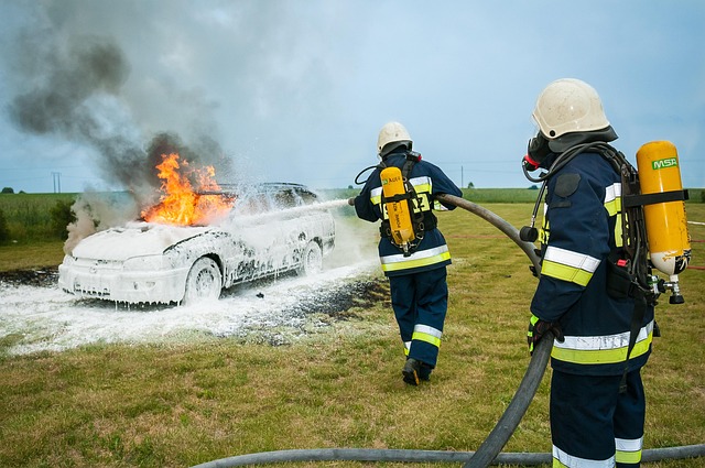Firefighter performing flow test on a fire hydrant
