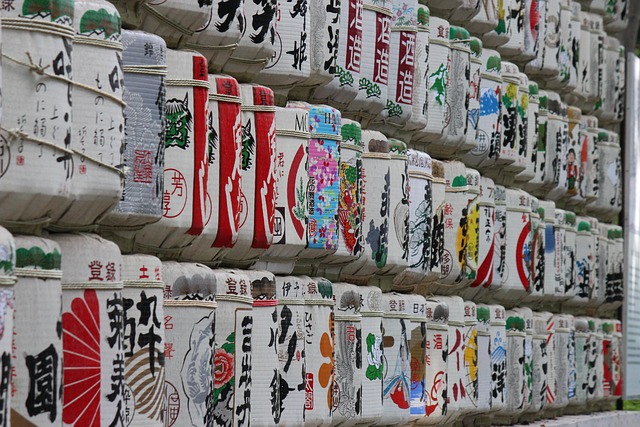 Sake and Japanese food spread