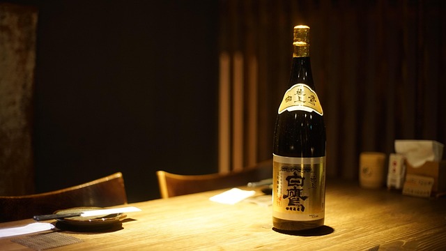 Sake bottles with different labels